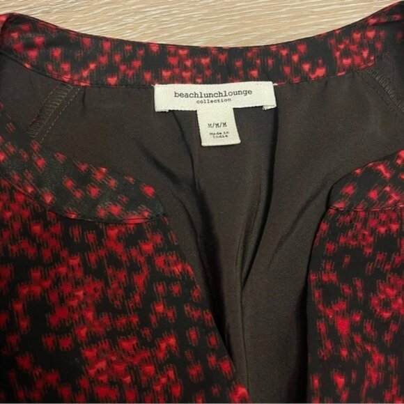 Beachlunchlounge Size M Red Black Kelsea Babydoll Semi Sheer Flowy Ruffle Dress - Picture 6 of 13